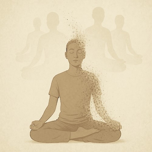 Meditator dissolving and giving up the self/ego.