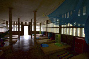 Men's dormitory - second floor - shows sleeping arrangements at Buddhist temple, Wat Suan Mokkh, in Southern Thailand's province of Chaiya.