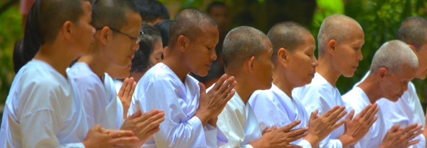 Buddhist nuns (magee) at Suan Mokkh temple in Surat, Thailand.
