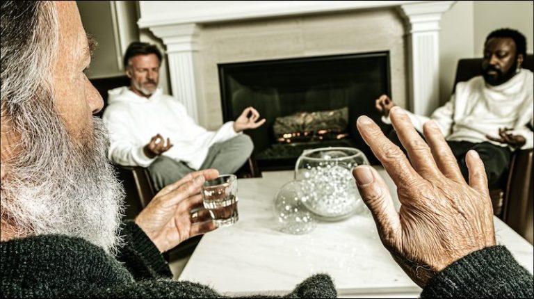 Meditators in heated argument over meditation and truth. None of them knowing anything.