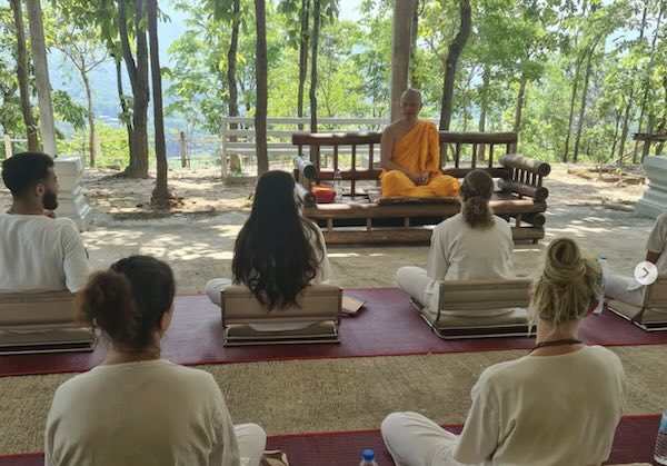 Dharma talk at meditation hall at Pa Pae meditation center in Pai.