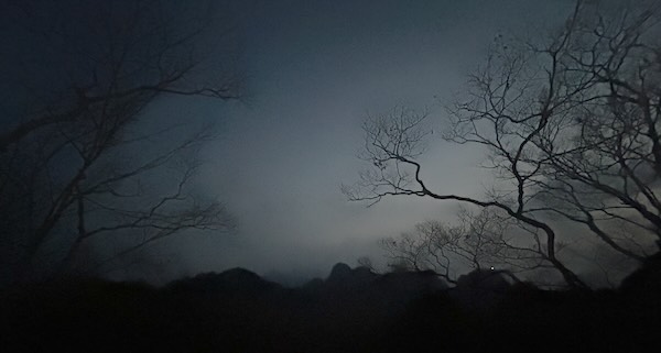 Morning pre-sunrise view of mountains to the west of our meditation spot at the viewpoint.