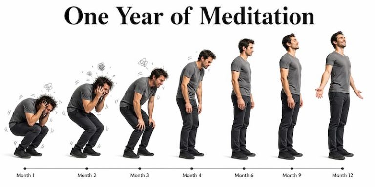 One year of meditation can change your life - man going from stressed state to peaceful mind in one year.