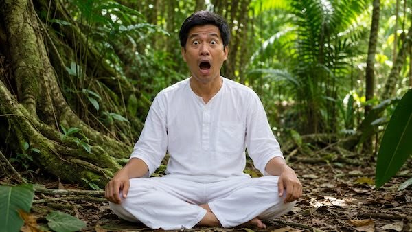 Meditator with surprised look on face.